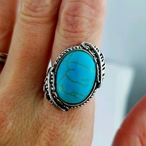 New Vintage Style Silver Plated Turquoise Ring 6